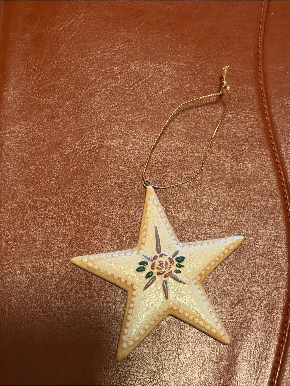 Hand-Painted Star Ornament in Cream & Gold